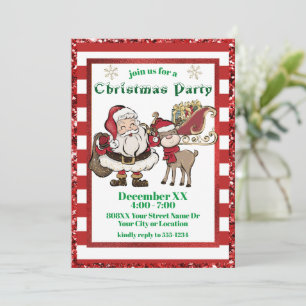 Invitation Fête de Noël au bonbon en canne de Père Noël et Ro