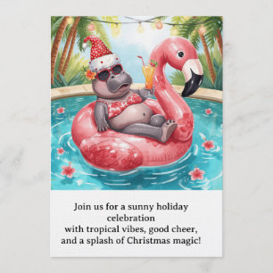 Invitation Fête de Noël au bord de la piscine Hippopotame mi