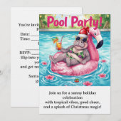Invitation Fête de Noël au bord de la piscine Hippopotame mi (Devant / Derrière)