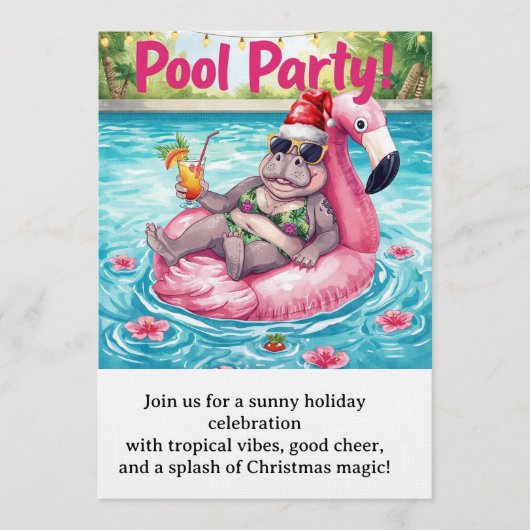 Invitation Fête de Noël au bord de la piscine Hippopotame mi (Devant)