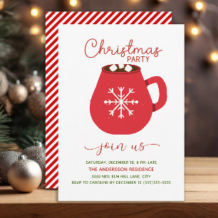 Invitation Fête de Noël au cacao chaud rouge blanc