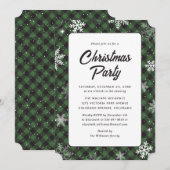 Invitation Fête de Noël au carreau buffle vert flocon de neig (Devant / Derrière)
