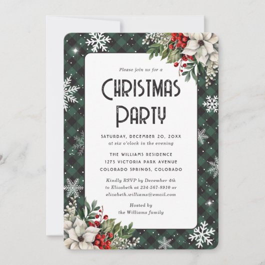 Invitation Fête de Noël au carreau vert moderne (Devant)