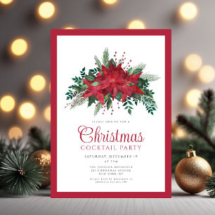 Invitation Fête de Noël au cocktail de poinsettia rouge festi