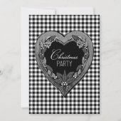 Invitation Fête de Noël au cœur noir et blanc rustique (Devant)