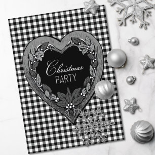 Invitation Fête de Noël au cœur noir et blanc rustique