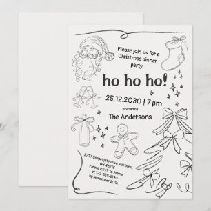 Invitation Fête de Noël au dessin à la main noir et blanc