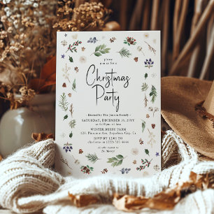 Invitation Fête de Noël au feuillage d'hiver à l'aquarelle