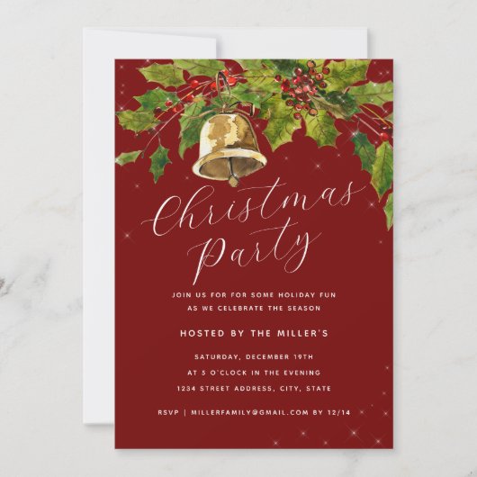 Invitation Fête de Noël au feuillage festif (Devant)