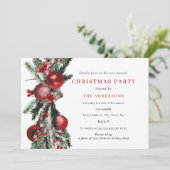 Invitation Fête de Noël au feuillage traditionnel rouge et ve (Debout devant)