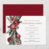Invitation Fête de Noël au feuillage traditionnel rouge et ve (Devant / Derrière)