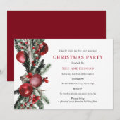 Invitation Fête de Noël au feuillage traditionnel rouge vert (Devant / Derrière)