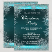 Invitation Fête de Noël au flocon de neige bleu sarcelle élég (Devant / Derrière)