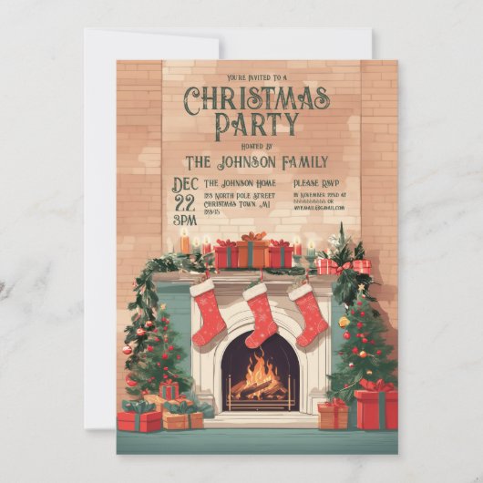 Invitation Fête de Noël au foyer rustique (Devant)