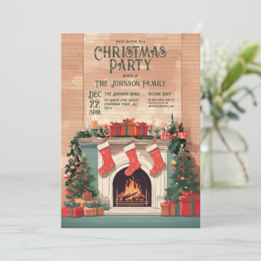 Invitation Fête de Noël au foyer rustique (Debout devant)