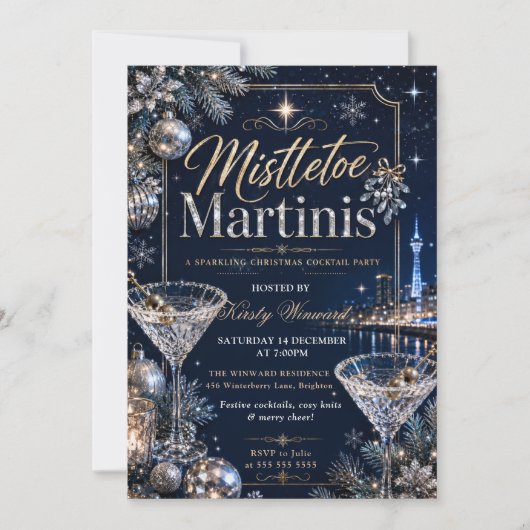 Invitation Fête de Noël au gui et aux martinis (Devant)
