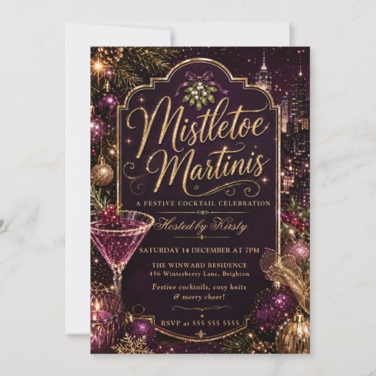 Invitation Fête de Noël au gui et aux martinis (Devant)