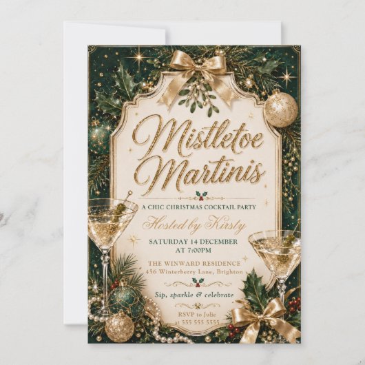 Invitation Fête de Noël au gui et aux martinis (Devant)