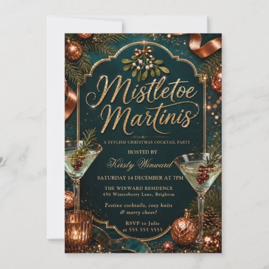 Invitation Fête de Noël au gui et aux martinis (Devant)