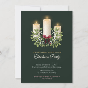 Invitation Fête de Noël au gui et bougies piliers