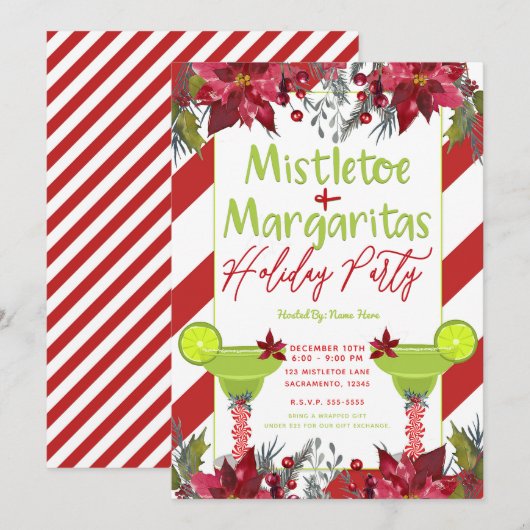 Invitation Fête de Noël au Gui & Margaritas Fiesta (Devant / Derrière)
