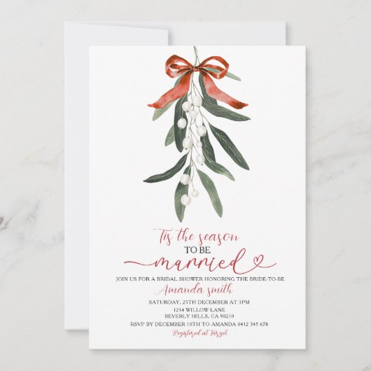 Invitation Fête de Noël au gui pour la mariée (Devant)