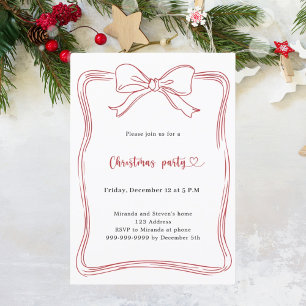 Invitation Fête de Noël au nœud rouge dessiné à la main