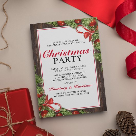Invitation Fête de Noël au pin rustique