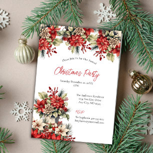 Invitation Fête de Noël au poinsettia