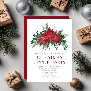 Invitation Fête de Noël au poinsettia floral rouge