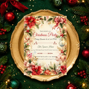 Invitation Fête de Noël au poinsettia romantique