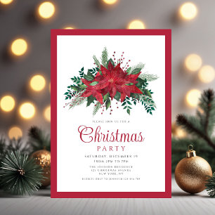 Invitation Fête de Noël au poinsettia rouge festif