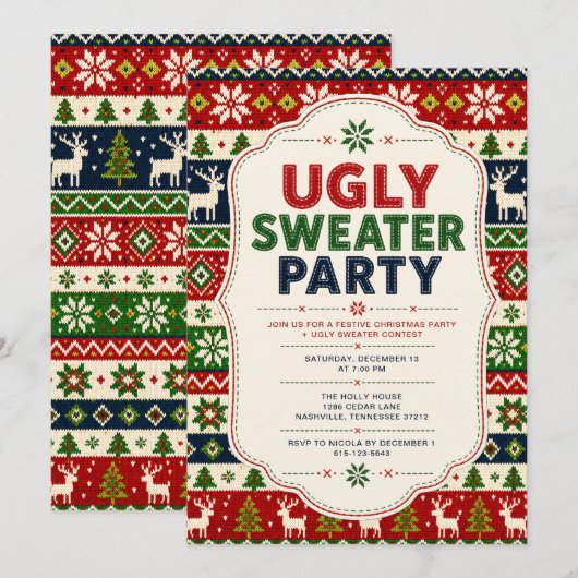 Invitation Fête de Noël au pull moche (Devant / Derrière)