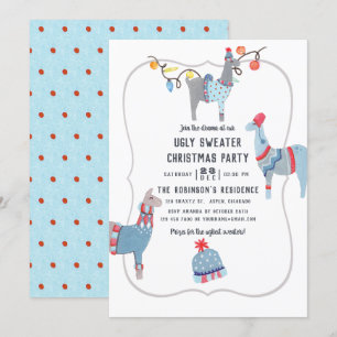Invitation Fête de Noël au pull moche à thème lama