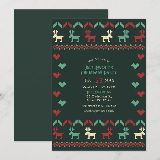 Invitation Fête de Noël au pull moche de gui de minuit (Devant / Derrière)