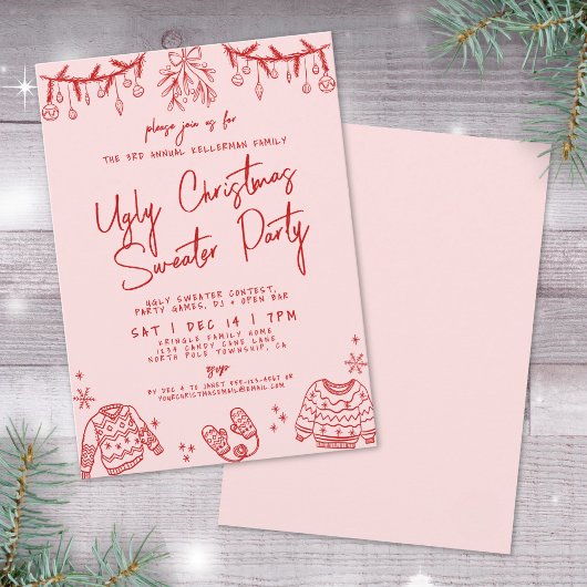 Invitation Fête de Noël au pull moche dessiné à la main
