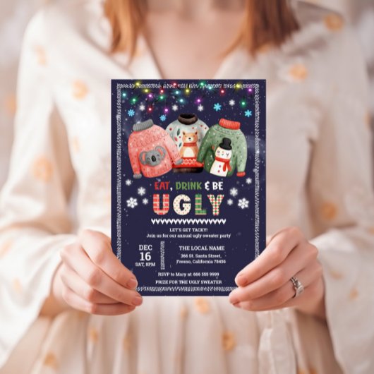 Invitation Fête de Noël au pull moche drôle