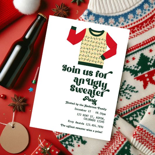 Invitation Fête de Noël au pull moche rétro