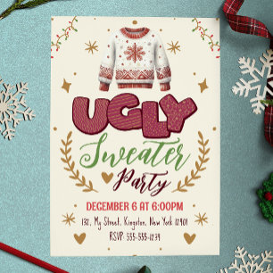 Invitation Fête de Noël au pull moche rétro amusant