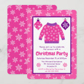 Invitation Fête de Noël au pull moche rose et violet (Devant / Derrière)