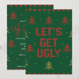 Invitation Fête de Noël au pull moche rouge et vert