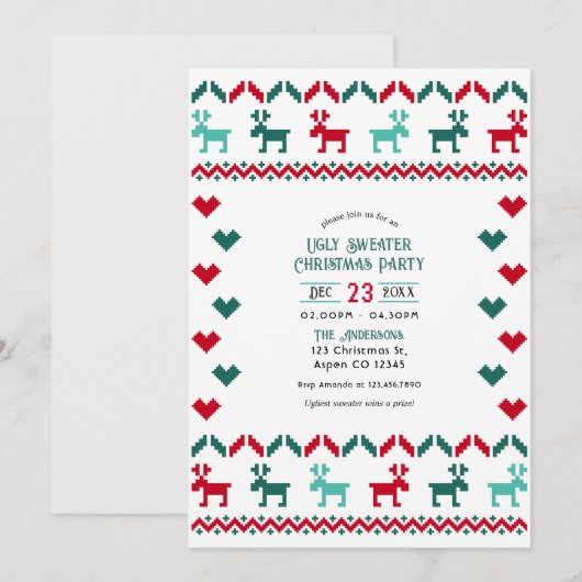 Invitation Fête de Noël au pull moche tricoté classique (Devant / Derrière)