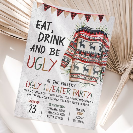 Invitation Fête de Noël au pull rustique laid