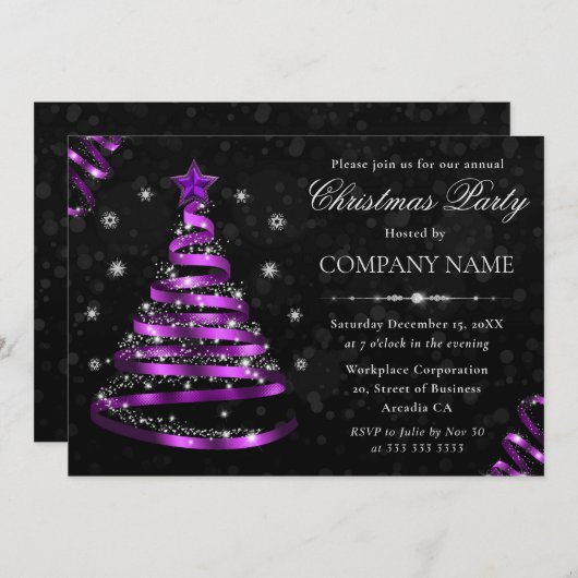 Invitation Fête de Noël au Ruban Violet Élégant (Devant / Derrière)