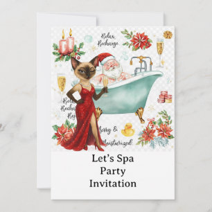 Invitation Fête de Noël au Spa avec un chat siamois