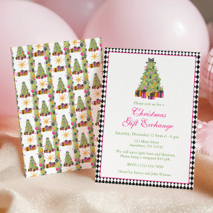 Invitation Fête de Noël au style glamour prépa aquarelle
