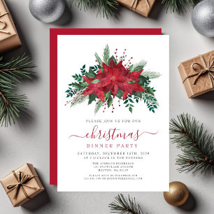 Invitation Fête de Noël au thème floral de poinsettia rouge
