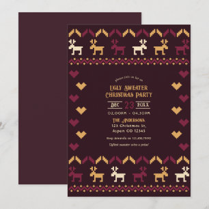 Invitation Fête de Noël au vin chaud et pull moche doré