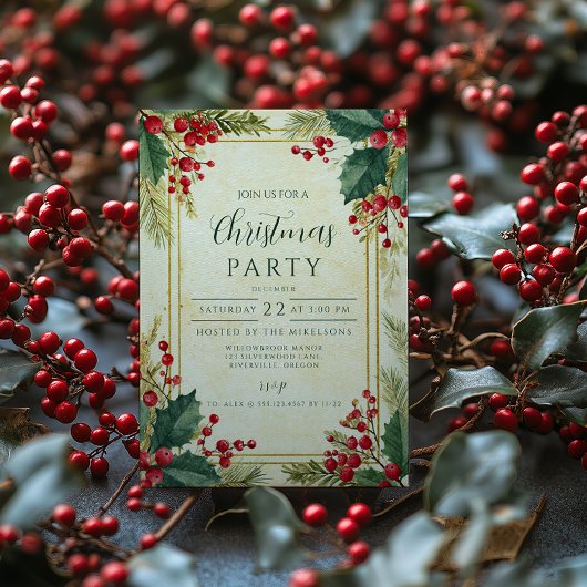 Invitation Fête de Noël aux baies de houx classiques