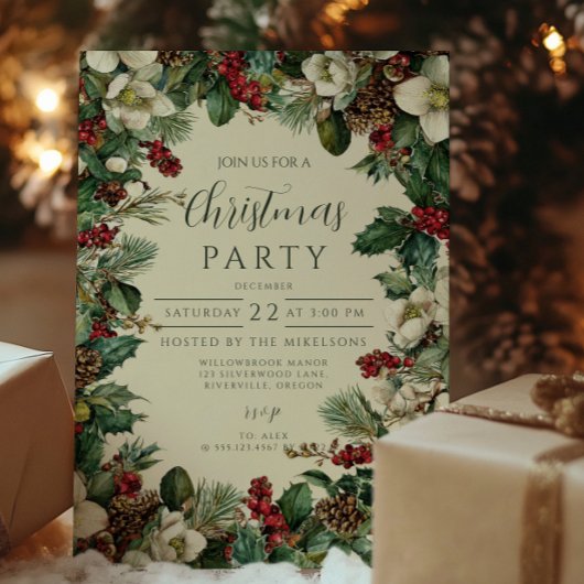 Invitation Fête de Noël aux Baies de Verdure Rustique
